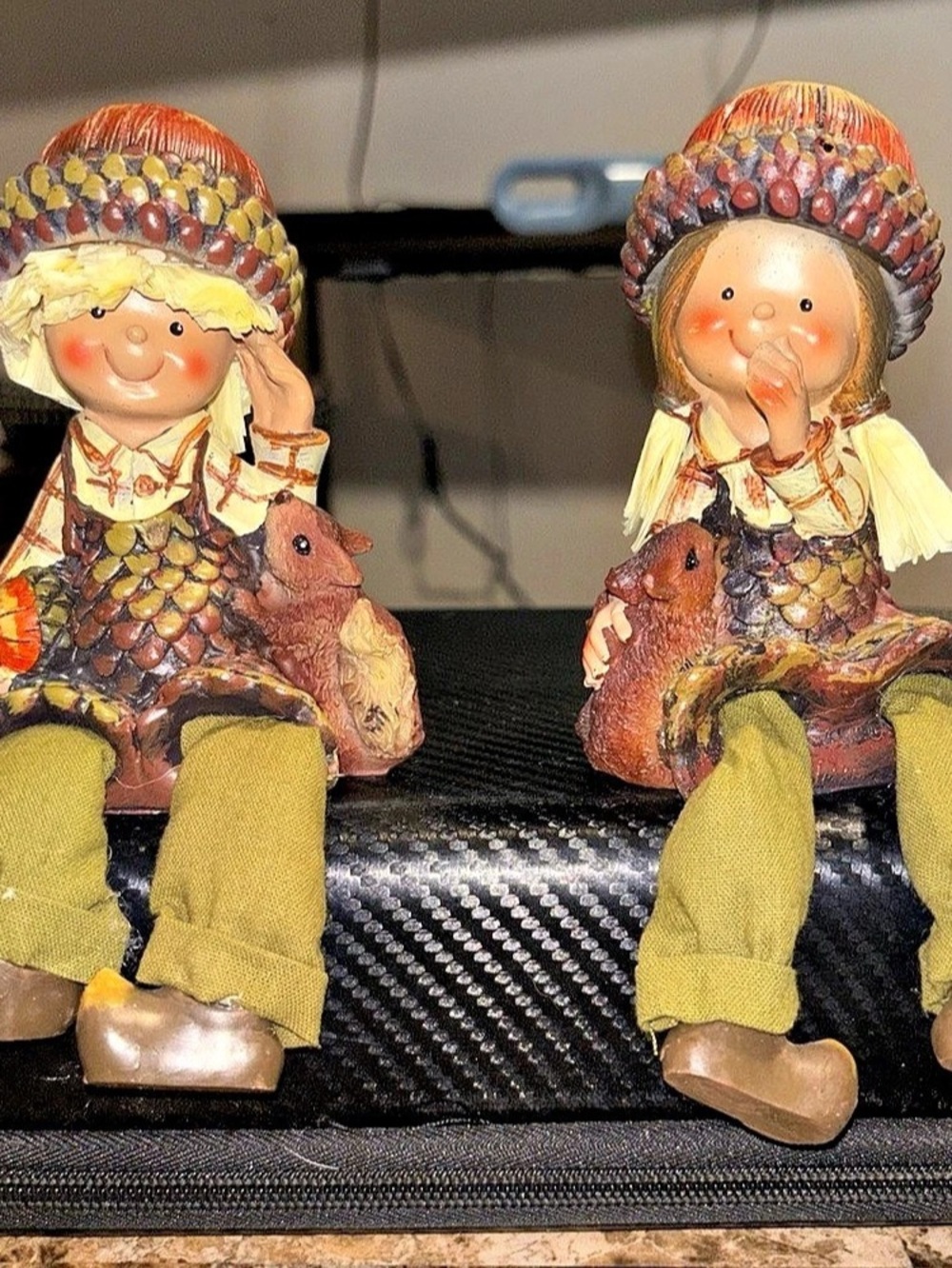 Pair of Brown & Orange Geometric Harvest Figurines